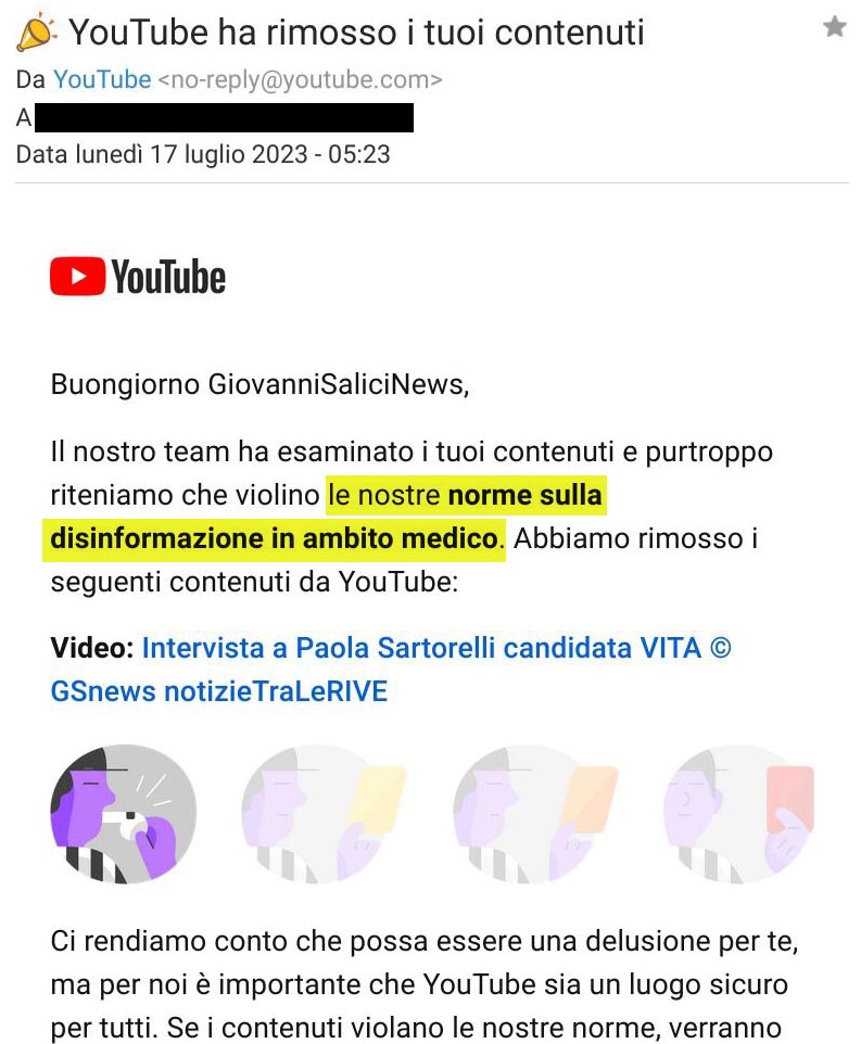 la censura dei social media altro che Democrazia YouTube censura una nostra Videonews a Paola Sartorelli